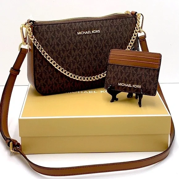 MICHAEL KORS GIFTABLE SHOULDER BAG & CARD HOLDER BOXED SET BROWN SIGNATURE COLOR - Picture 3 of 16